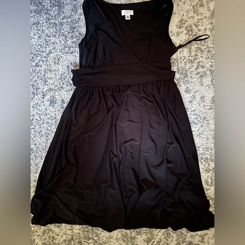 LOFT Sleeveless Faux Wrap Belted Dress Black Buisness Casual Size: 4